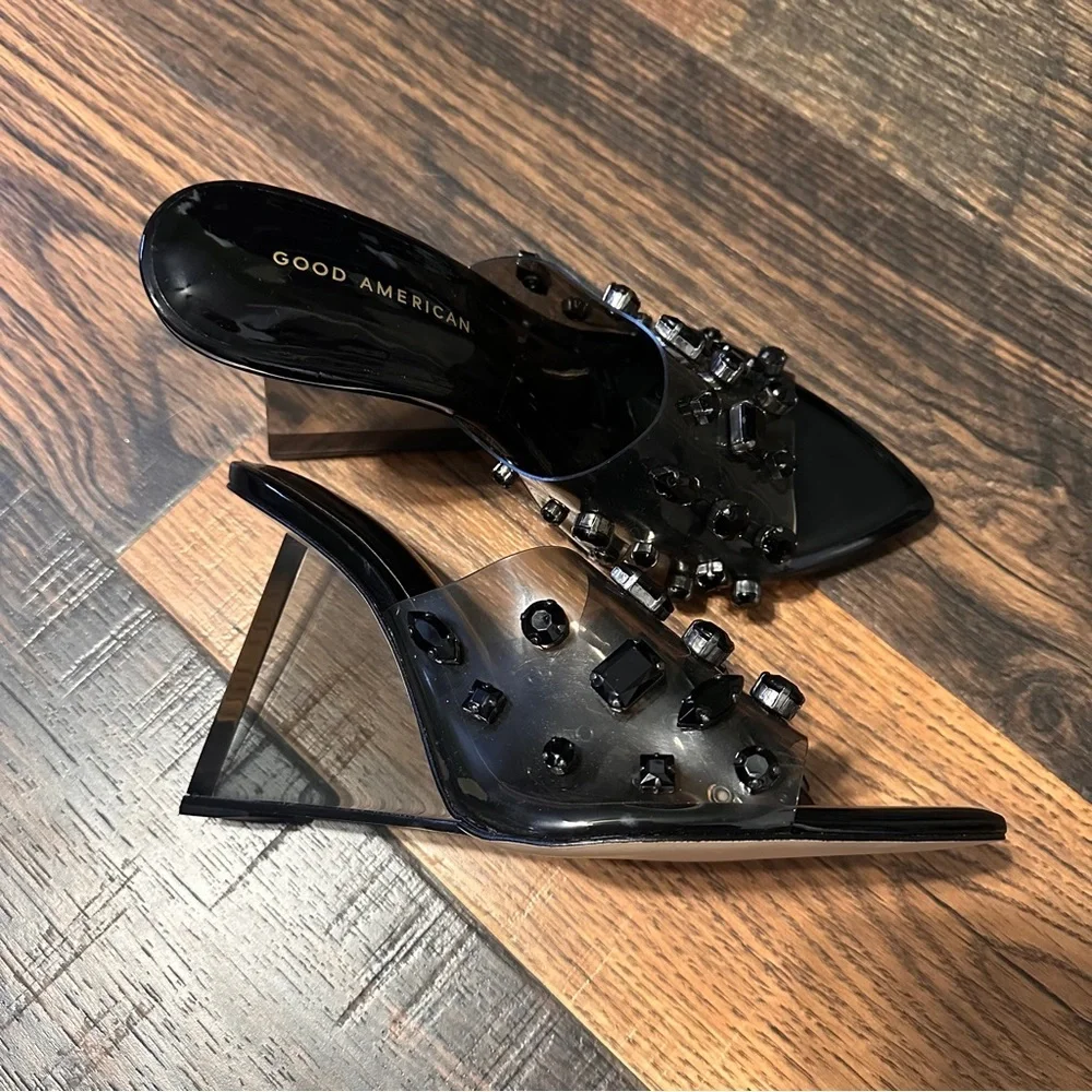 Good American Diamonds Forever Gem Wedge - Black Light Smoke size 9